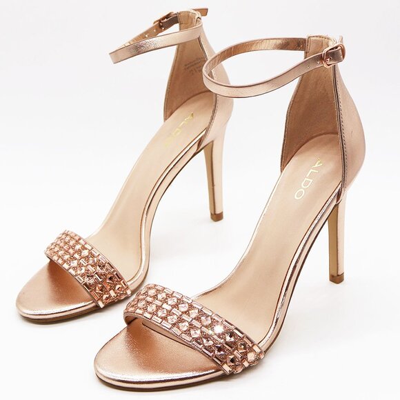 Aldo Shoes - Aldo Rosegold Jewel Rhinestone Embellished Strap High Heel Sandals 7 Metallic